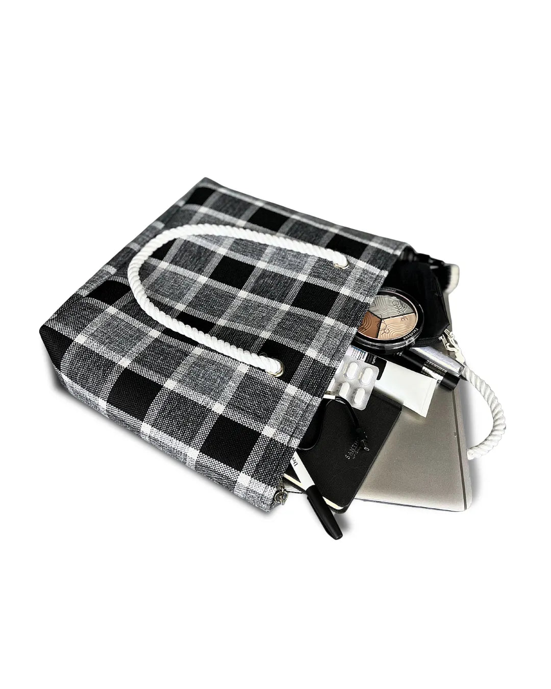 Dofre Cleo Jute Handbag - Black and White