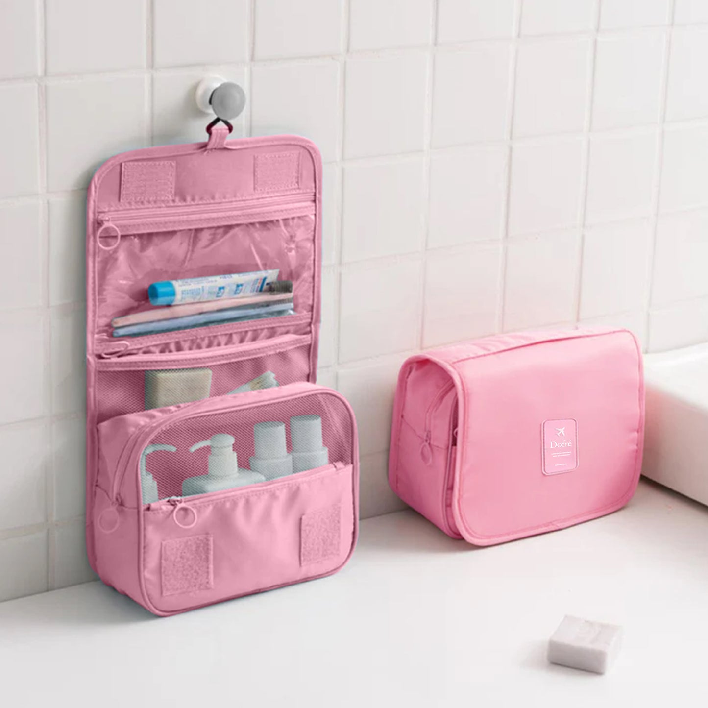 Small Foldable Toiletry Bag - Pink
