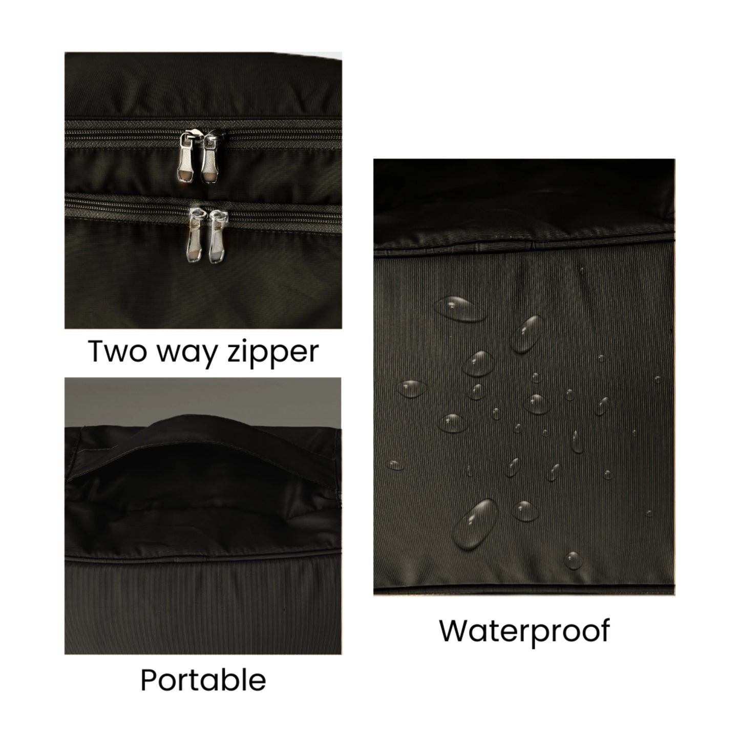 Zippered black travel bag with organized compartments for undergarments.