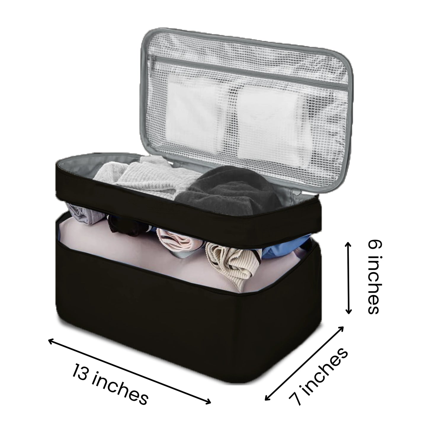 Black undergarments travel pouch ideal for neat and accessible packing.