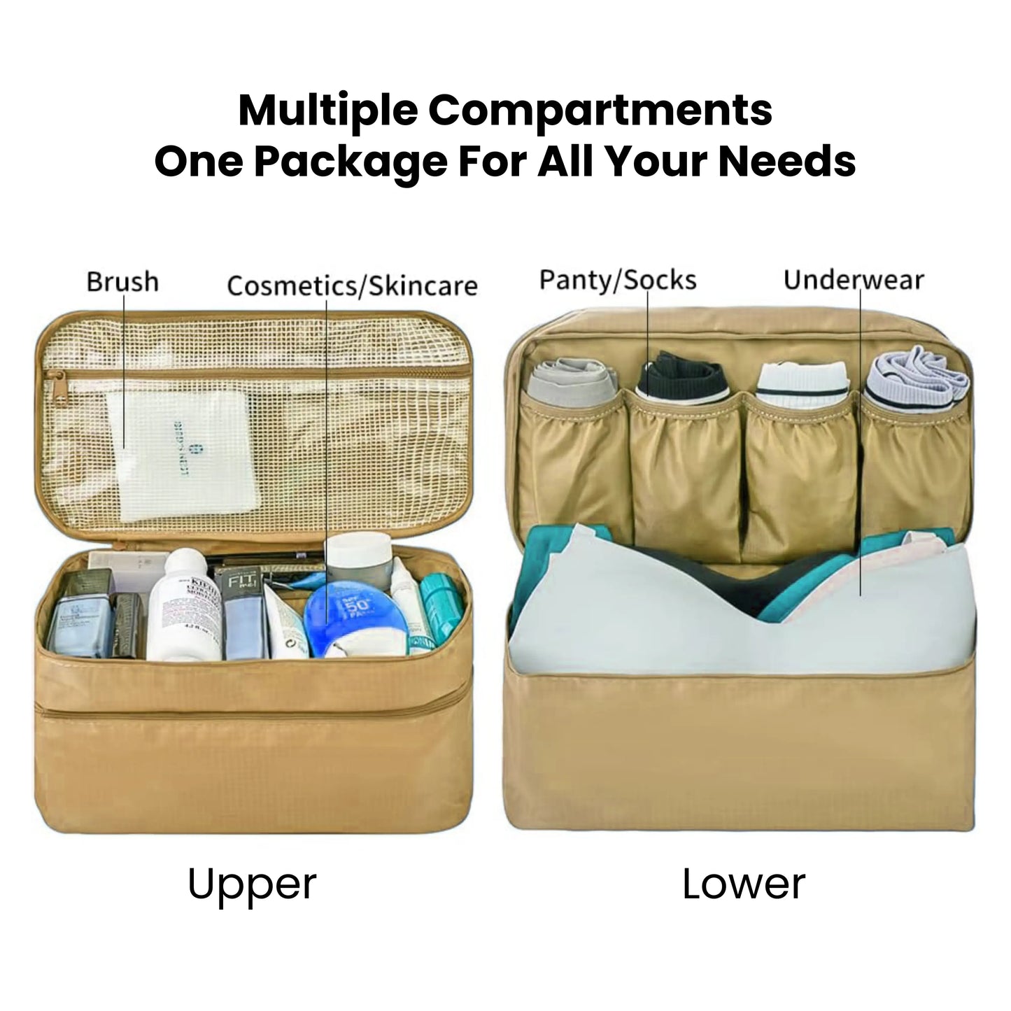 Dofre beige travel pouch for storing undergarments neatly and securely.