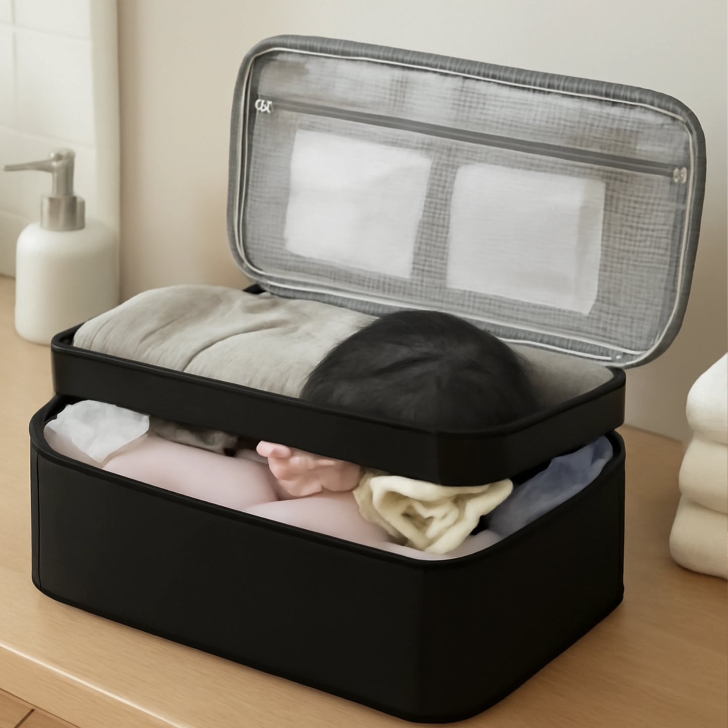 Multi-purpose undergarment storage solution for trips and everyday use.